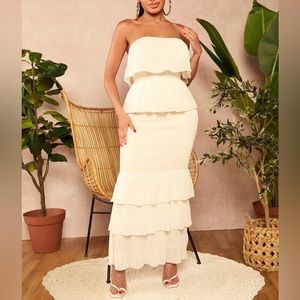 SHEIN SXY Strapless Tiered Pleated Ruffle Smocked Tube Dress